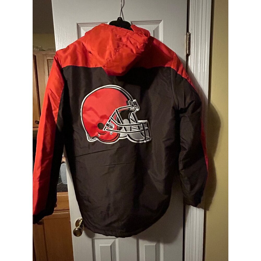 Cleveland Browns NFL Hooded Jacket L Red & Brown Polyester - Picture 6 of 7